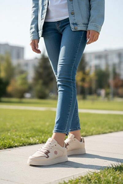 Bebek Sepeti Pantofi sport pentru femei, de zi cu zi, cu șireturi, crem