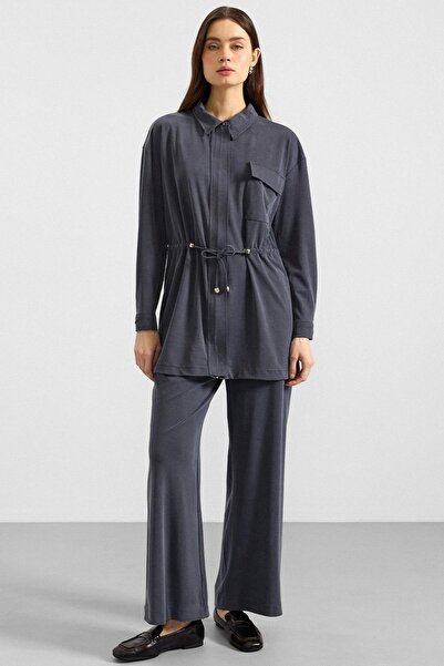 Olcay Zipper Closure, Drawstring Waist, Premium Fabric Sweat Pants Set, Dark ...