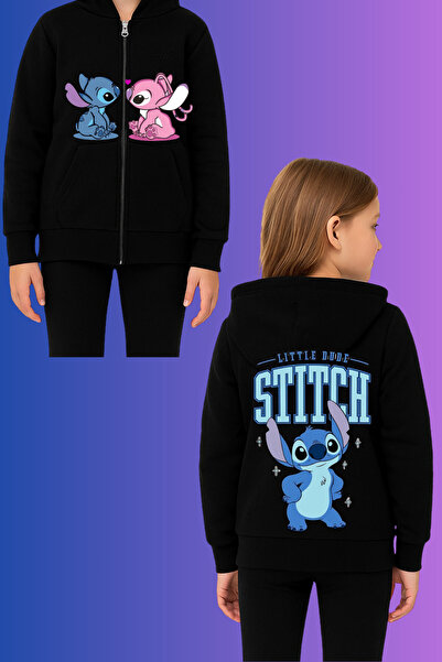 MECH BUTİK Черна суитшърт с качулка, цип и шевове