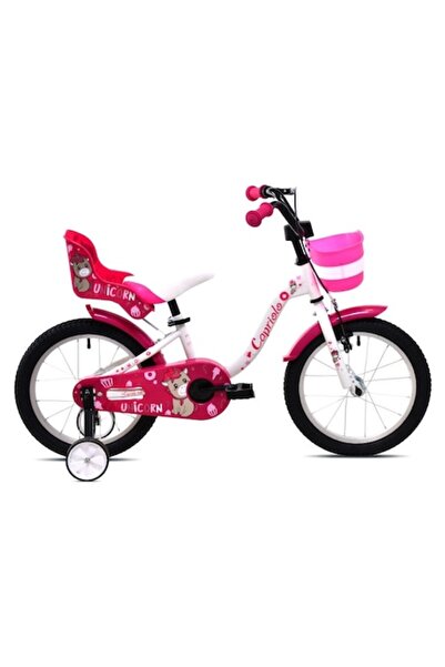 CAPRIOLO Bicicletă pentru fete roz-alb Viola 16 inch cu cosulet