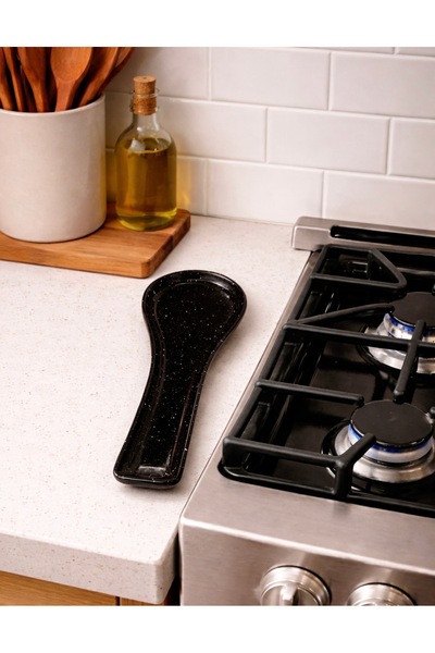 Pembelia Life Siyah Seramik Tezgah Üstü Kirli Kaşık Altlığı Kirli Kaşıklık Ke...