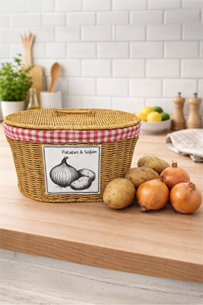 Bayev Oval Rattan 9T03 Hasır Patates Soğan Çift Bölmeli Sepet Düzenleyici Org...