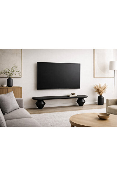 Trihome Masif Ahşap TV Ünitesi | Tornalı Ayaklı | Modern & Minimal TV Sehpası...