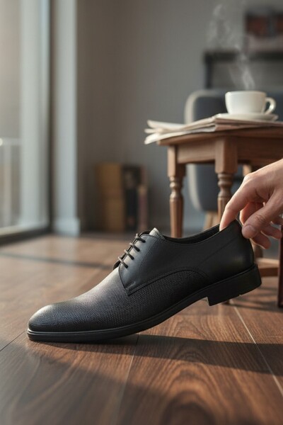 enoch حذاء إينوك كلاسيكي للرجال مصنوع من الجلد الطبيعي باللون الأسود ومزود بر...