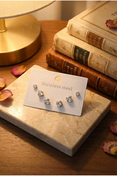 LYKOS Steel Gold Color Zircon Stone Heart Model Women's Earring Set