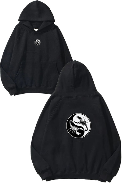 VSRN Φούτερ με στάμπα Scorpion Design, μεγάλου μεγέθους, μαύρο, με κουκούλα