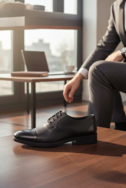 enoch حذاء إينوك كلاسيكي للرجال مصنوع من الجلد الطبيعي باللون الأسود ومزود بر...