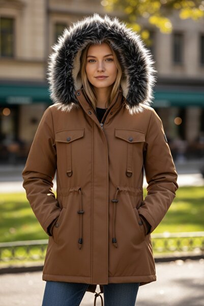 Rossland YAKASI SÜNİ KÜRKLÜ GABARDİN BELİ BÜZGÜLÜ İNCE MONT ROSSELAND2590