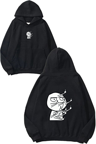 VSRN سويت شيرت أسود كبير الحجم بطباعة تصميم ميم متحرك