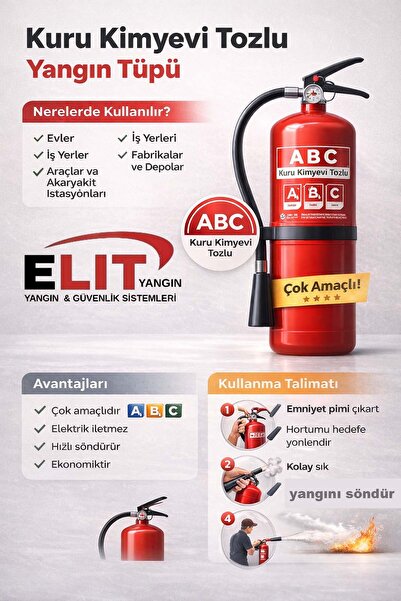 ELİT YANGIN VE GÜVENLİK SİSTEMLERİ 6 Kg Tozlu Yangın Söndürme Tüpü Ruhsata Uy...