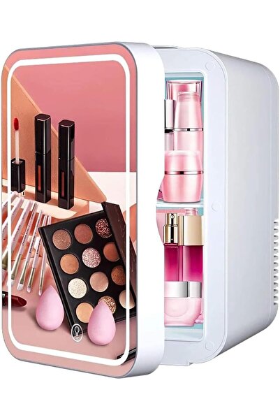 Arabest Mini Makeup Fridge, with LED Light Mirror, 8L Portable Cosmetic Stora...