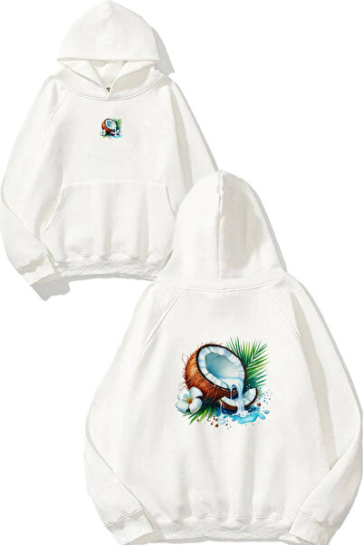 VSRN Hanorac alb supradimensionat cu glugă, cu imprimeu Coconut Design