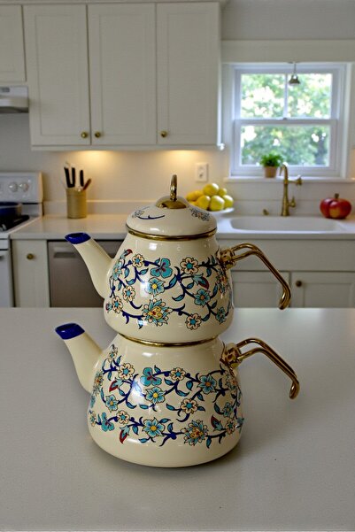 İnci Emaye Violet Pattern Teapot