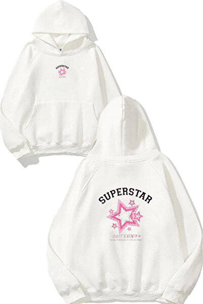 VSRN سويت شيرت أبيض كبير الحجم بطباعة تصميم سوبر ستار