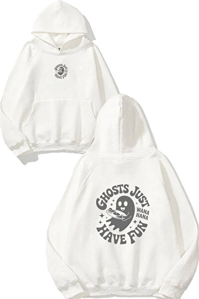 VSRN Φούτερ με στάμπα Ghosts Design, μεγάλου μεγέθους, λευκό με κουκούλα