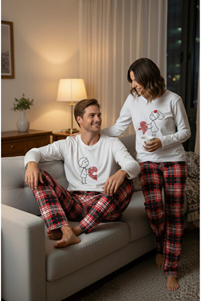 Bella Dossi Cotton Puzzle Heart Figured Lover Couple Pajama Set