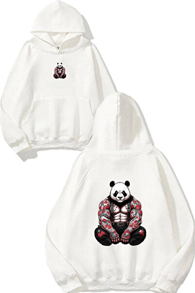 VSRN Φούτερ με στάμπα Gangsta Panda Design, μεγάλου μεγέθους, λευκό με κουκούλα