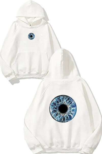VSRN Hanorac alb supradimensionat cu glugă, cu imprimeu Blue Eye Design
