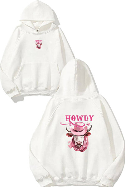 VSRN سويت شيرت أبيض كبير الحجم مطبوع بتصميم هاودي