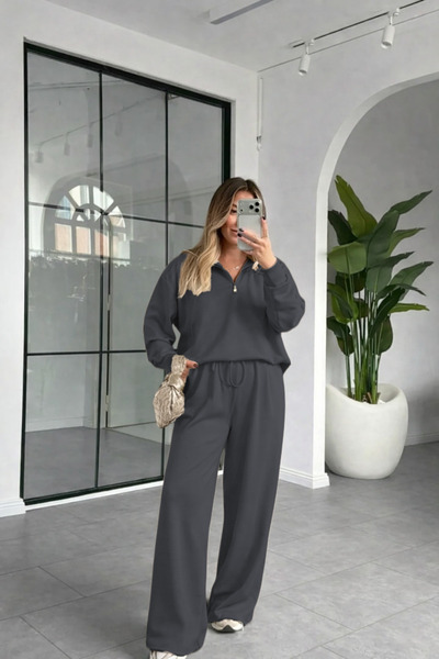 YAKAMEL Women's Modal Soft Touch Half Zippered Stand Collar High Waist Loose ...