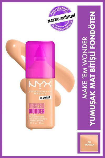 NYX Professional Makeup Make’ Em Wonder Yumuşak Mat Bitişli Fondöten 08 - Van...