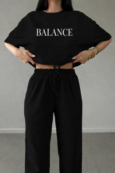 zeag طقم تي شيرت رياضي مطبوع عليه كلمة BALANCE للنساء