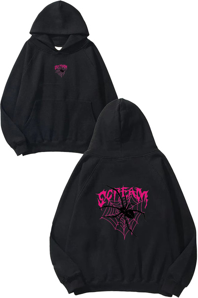 VSRN Hanorac negru supradimensionat cu glugă, cu imprimeu Scream Spider Design