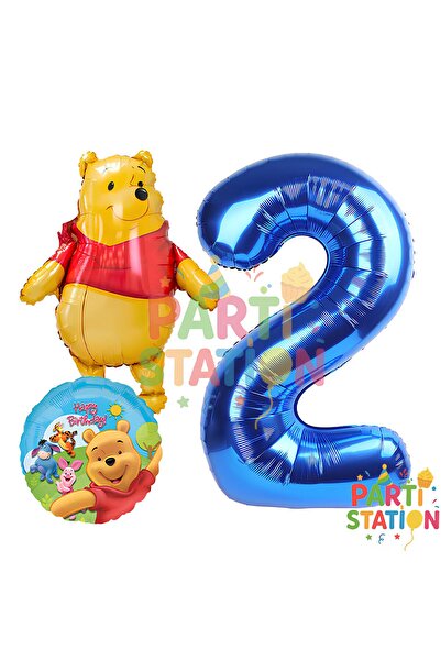 Parti Station Winnie The Pooh Temalı 2 Yaş Koyu Mavi Folyo Rakam Balon Seti 3...