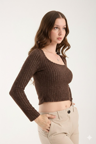 Lufthimm Women's Square Neck Tricot Long Sleeve Blouse