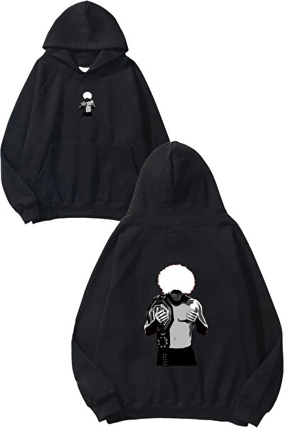 VSRN Hanorac negru supradimensionat cu glugă, cu imprimeu Cage Fighter Design