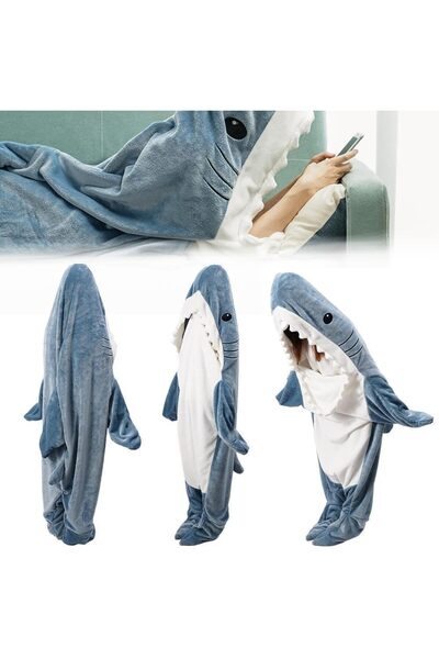 Arabest بطانية على شكل سمكة قرش، بطانية ناعمة ومريحة من الفلانيل على شكل سمكة...