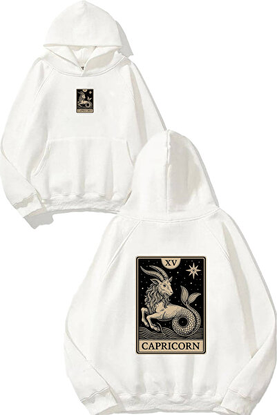 VSRN Aries Design Printed Oversize White Hooded Sweatshirt