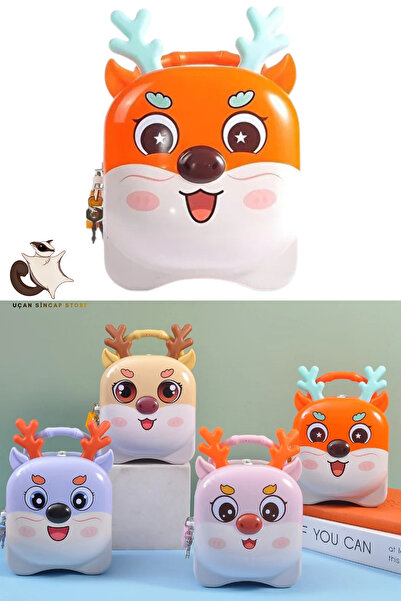 UÇAN SİNCAP Cute Joyful Deer Metal Savings Bank Souvenir Coin Box with Bfs Lo...