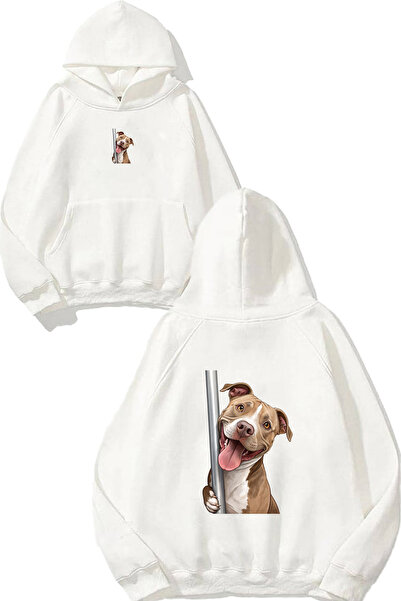 VSRN Hanorac alb supradimensionat cu glugă, imprimat cu design Sweet Dog