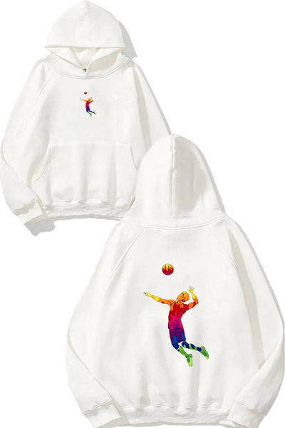 VSRN Hanorac cu glugă alb supradimensionat cu imprimeu Voleyballer 3 Design