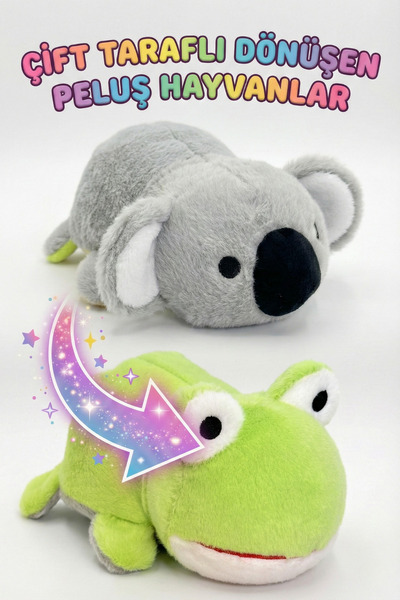 TUENGİ STORE Çift Taraflı Değişebilir 25 cm Sevimli Hayvan Figürleri Peluş Oy...