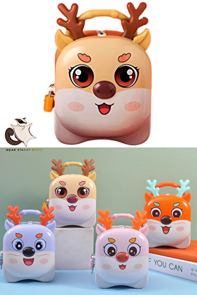 UÇAN SİNCAP Cute Joyful Deer Metal Savings Bank Souvenir Coin Box with Bfs Lo...