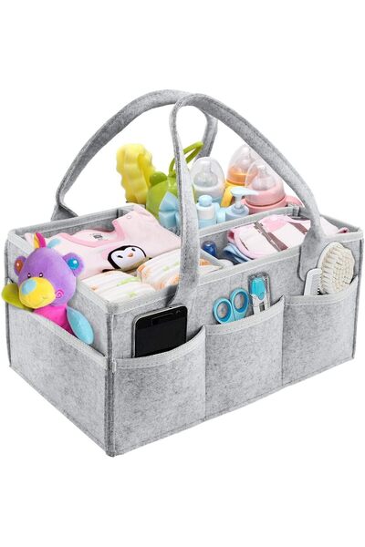 Arabest Baby Diaper Caddy Organizer, Foldable Felt Storage Bag with Multi Poc...