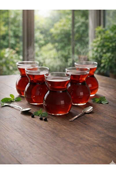 b11 Clear wide glass tea set - modern round design (6 pieces)