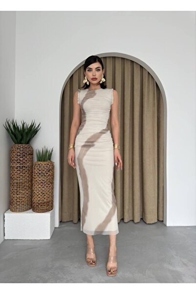 EtikaOnline Caramel Streç Midi Elbise