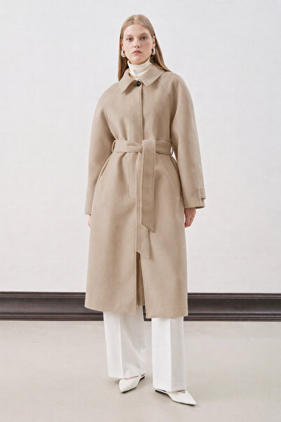 Manuka Premium Checked Long Coat Beige