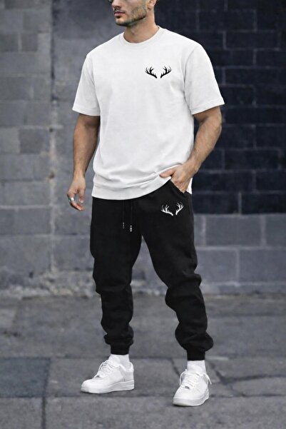 zeag Men's Deer Hoons Printed Tracksuit T-Shirt Set