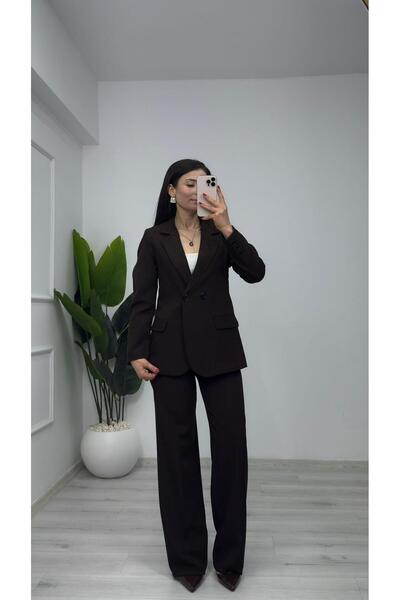 TUNAM BUTİK 1011 Double Button Detail Blazer Suit Brown