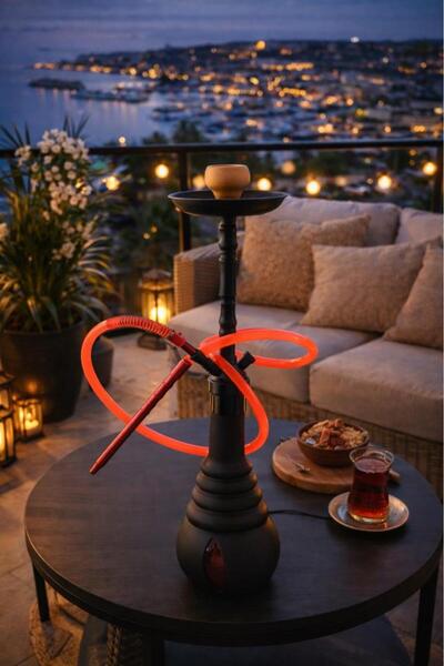 Hd Marketim Cam Hazneli Uzun Nargile Takımı – Modern Tasarım – 78 cm