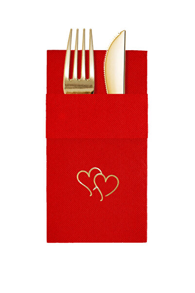 Story مناديل ورقية حمراء اللون مقاس 40×40 سم مع نقوش قلوب ذهبية، مناسبة للوعد...