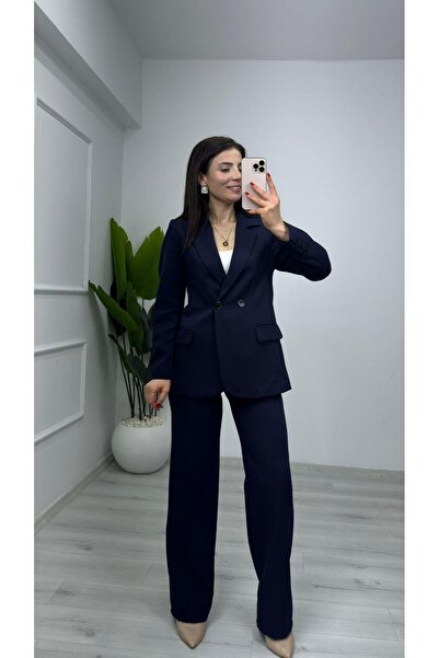 TUNAM BUTİK 1011 Double Button Detail Blazer Suit Navy Blue