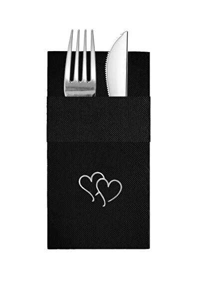 Story مناديل ورقية سوداء اللون مقاس 40 × 40 سم مع نمط قلوب من ورق الفضة، تحتو...