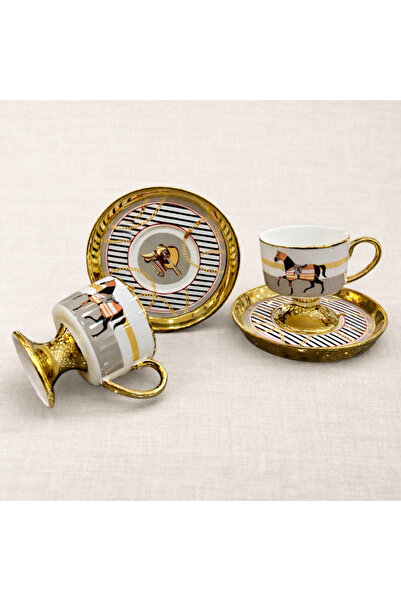 Karma Home Gold Detailed Horse Figured Turkish Coffee Cup Set of 2