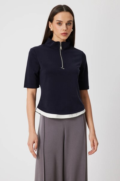 ON TRİKO Κοντομάνικο μπλουζάκι με φερμουάρ στο λαιμό 76305