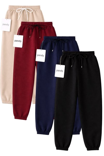 pandy 4'lü Unisex Paça Lastikli Tam Kalıp Eşofman Altı